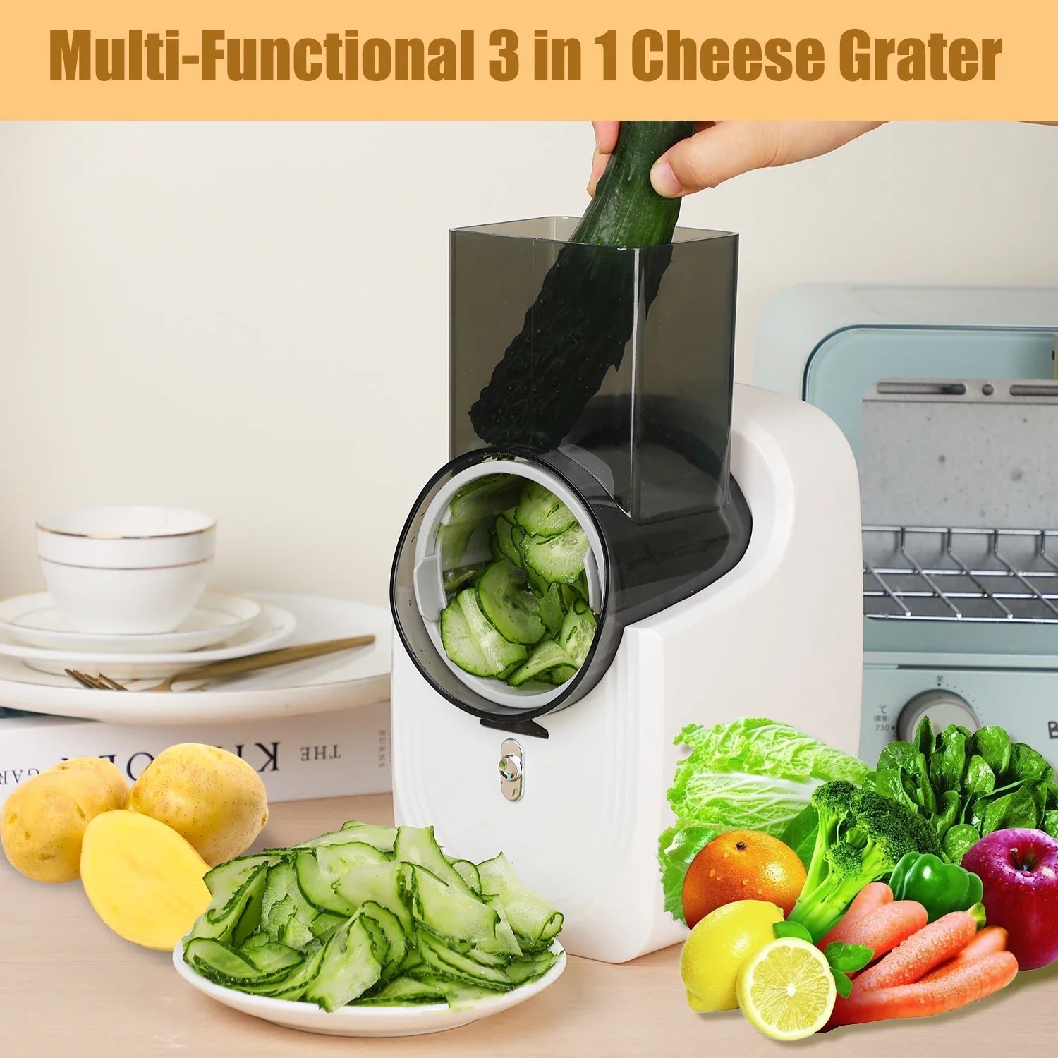 Electric Cheese Grater, Electric Slicer Shredder, Electric Vegetable Slicer Salad Maker, Fruit Cutter, Food Processor Spiralizer