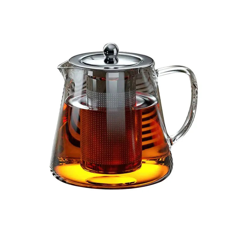 Heat Resistant Glass Teapot with Stainless Steel Tea Strainer Infuser Flower Kettle Kung Fu Teaware Set Puer Oolong Pot