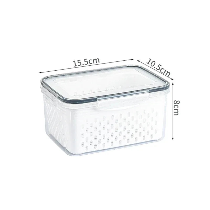 3Pack Fridge Food Storage Container Set with Lids with Strainer Kitchen Storage Boxes Fruit Vegetable  Organizer