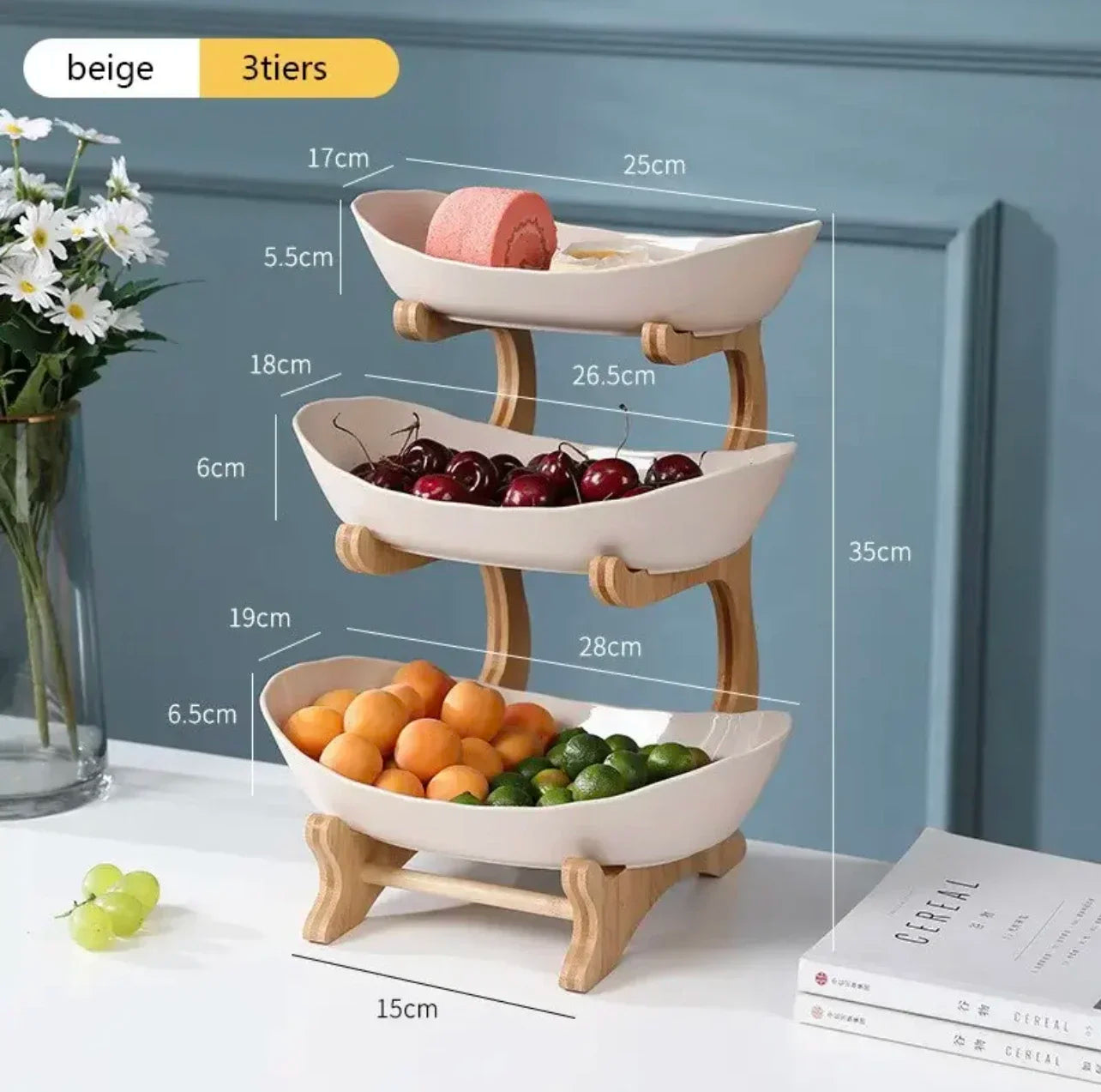 Double/Three layer Modern Wooden Living Room Multi-layer Snack Net Plastic Fruit Plate Wooden Three-layer Dessert Plate