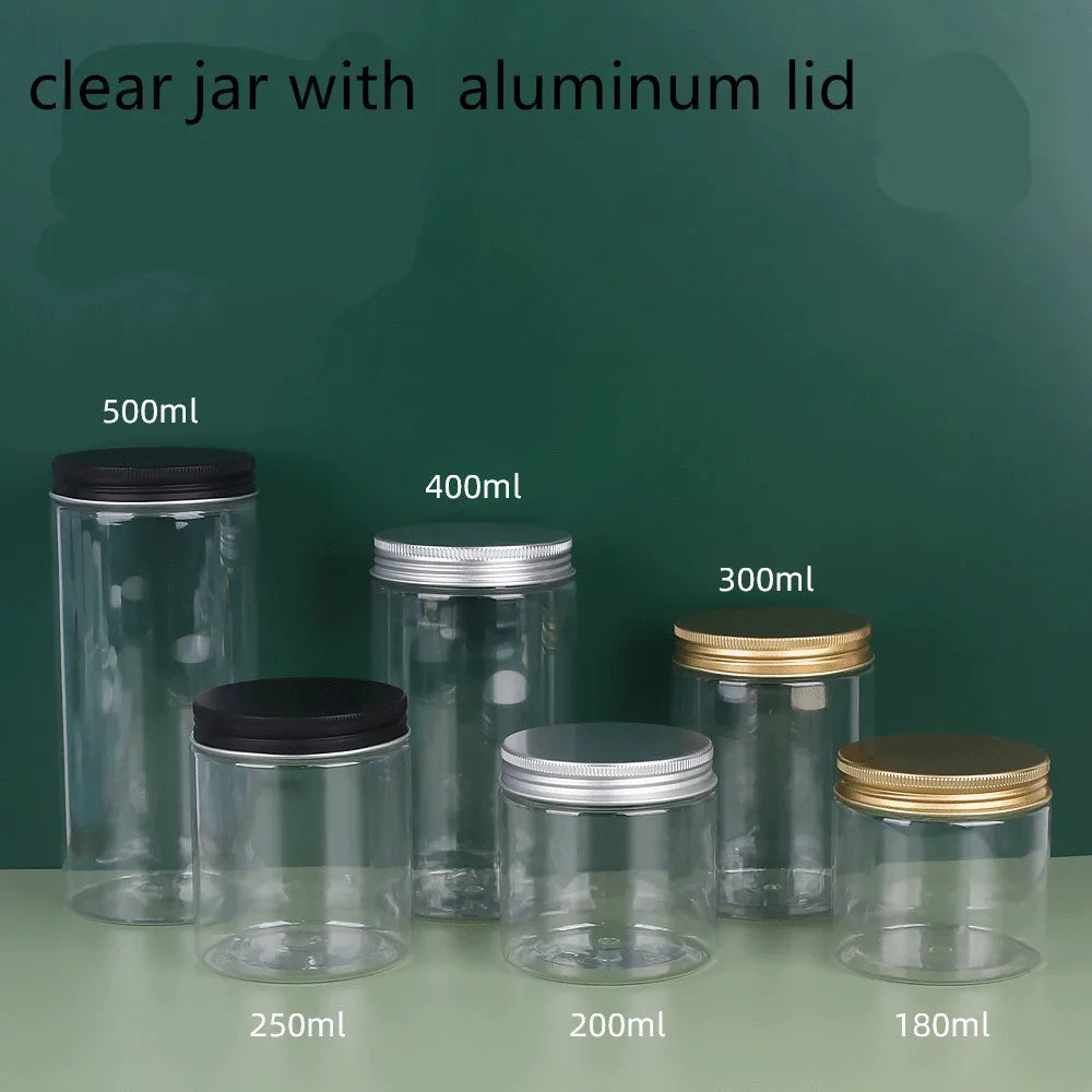 180g 150ml 200g 250ml 300ml 8oz Clear Plastic Round Pet Jar With Screw aluminum/plastic Cap/lid  for Cosmetic food pot Container