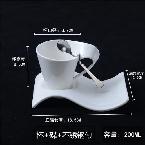 European-style White Porcelain Wavy Coffee Cup Special-shaped Ceramic Coffee Cup Exquisite Milk Dessert Cup Home Decoration