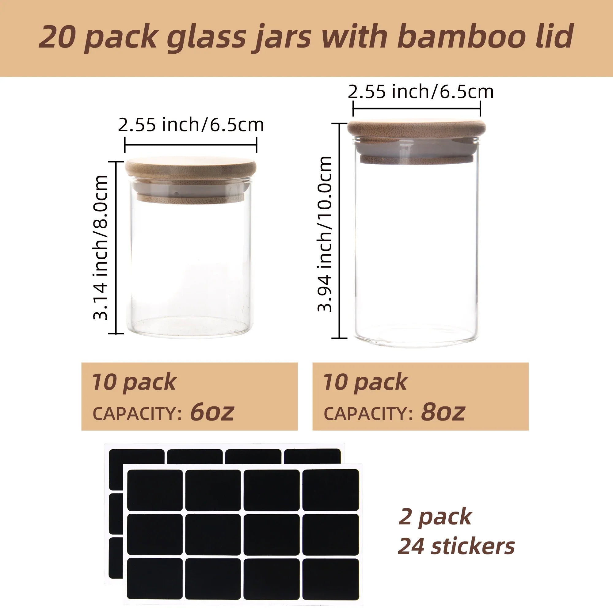 4oz Glass Spice Jars with Bamboo Lids, 20 Pack Clear Borosilicate Glass Food Storage Containers with Wooden Airtight Lids