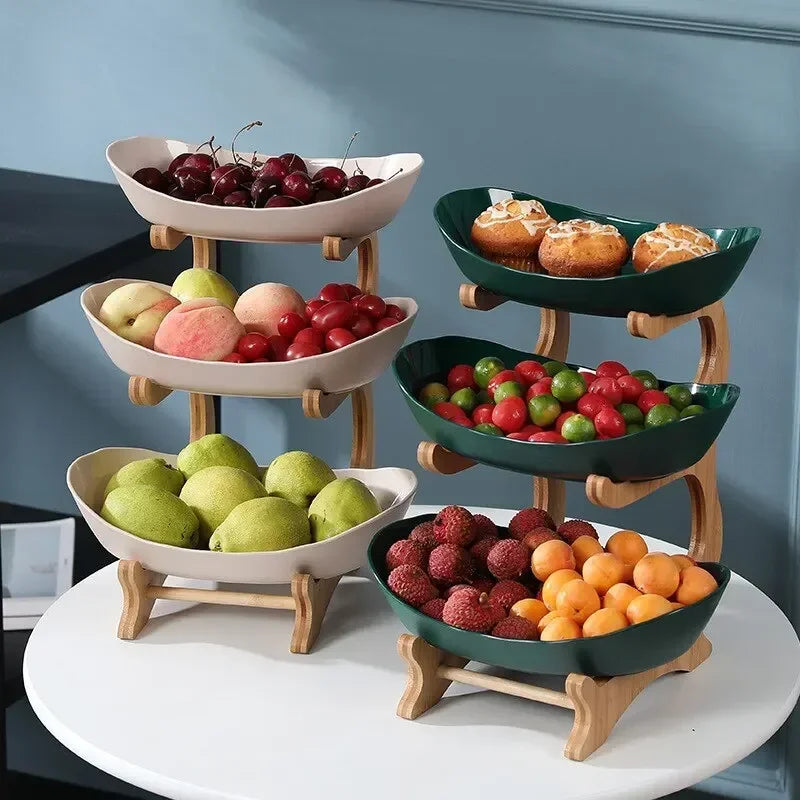 1/2/3 Tier Plate Holder Set Table Fruit Bowl Plates Table Plates Dinnerware Kitchen Candy Cake Trays Wooden Tableware Dishes