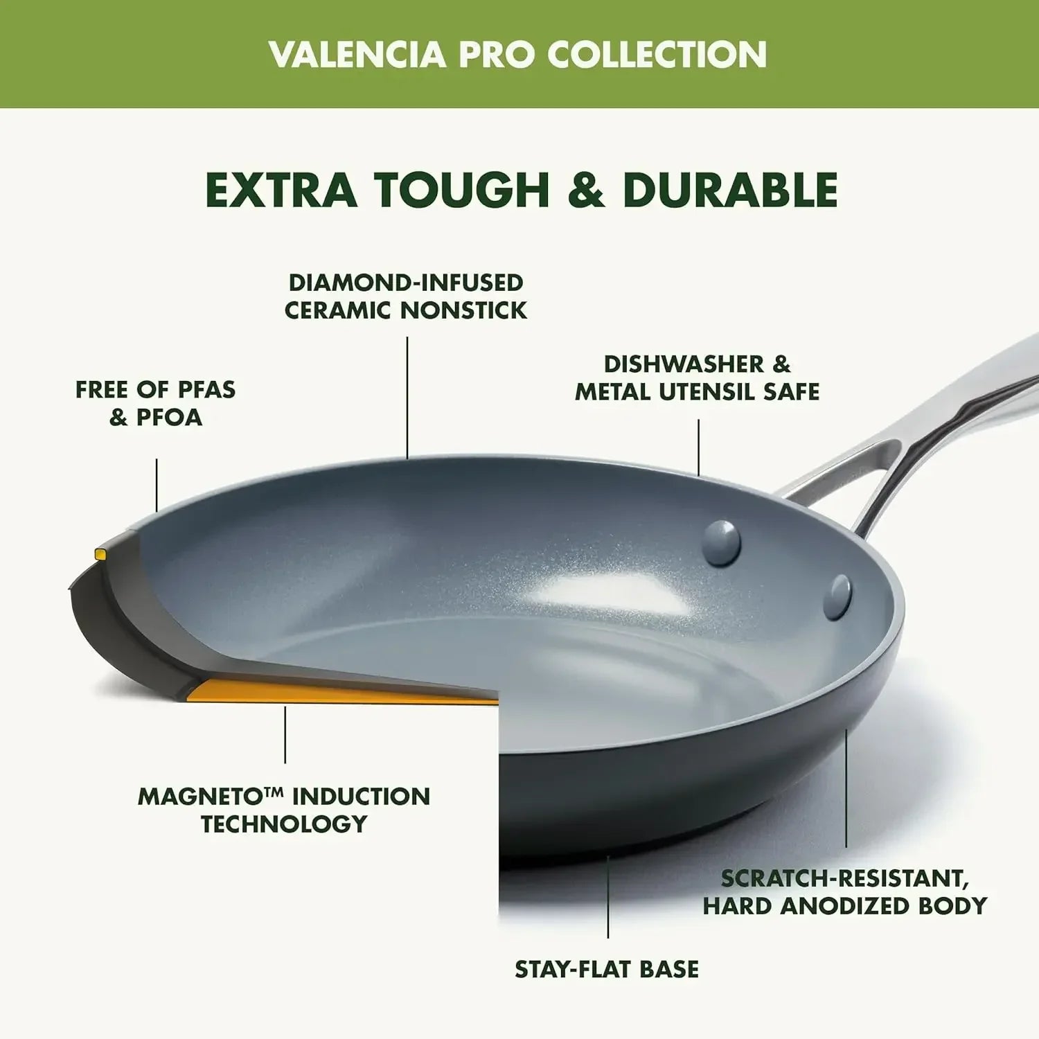 GreenPan Valencia Pro Hard Anodized Healthy Ceramic Nonstick 22 Piece Cookware Pots & Pans Set, Fry Grill, Griddle, Saute & Sauc