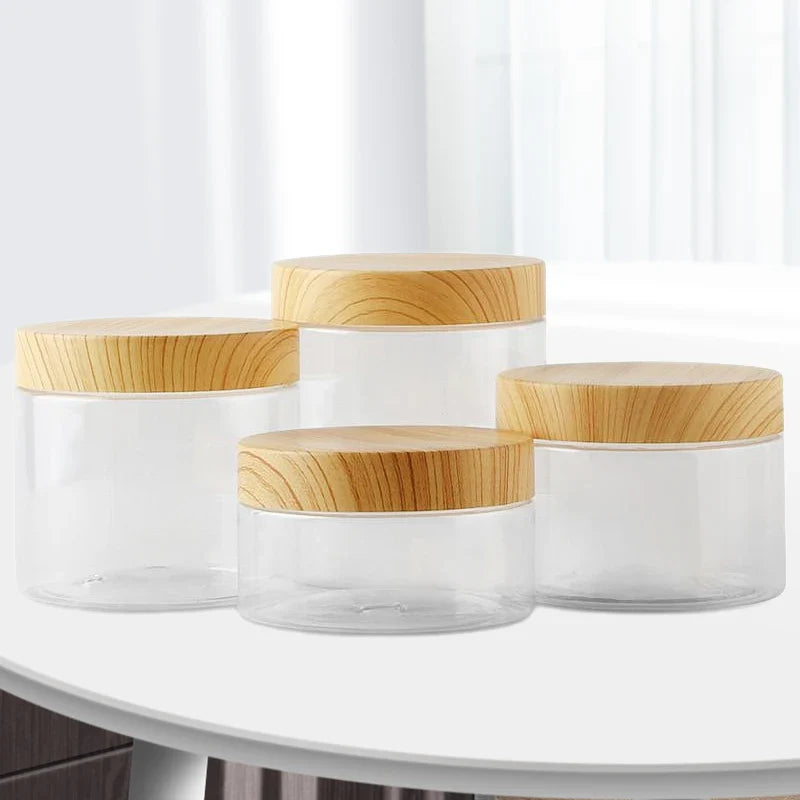 100ml 200ml 300ml 500ml Empty Clear Pet Jars Containers With Imitation Wood Texture Lids  Jar Home Plastic Seasoning Bottle