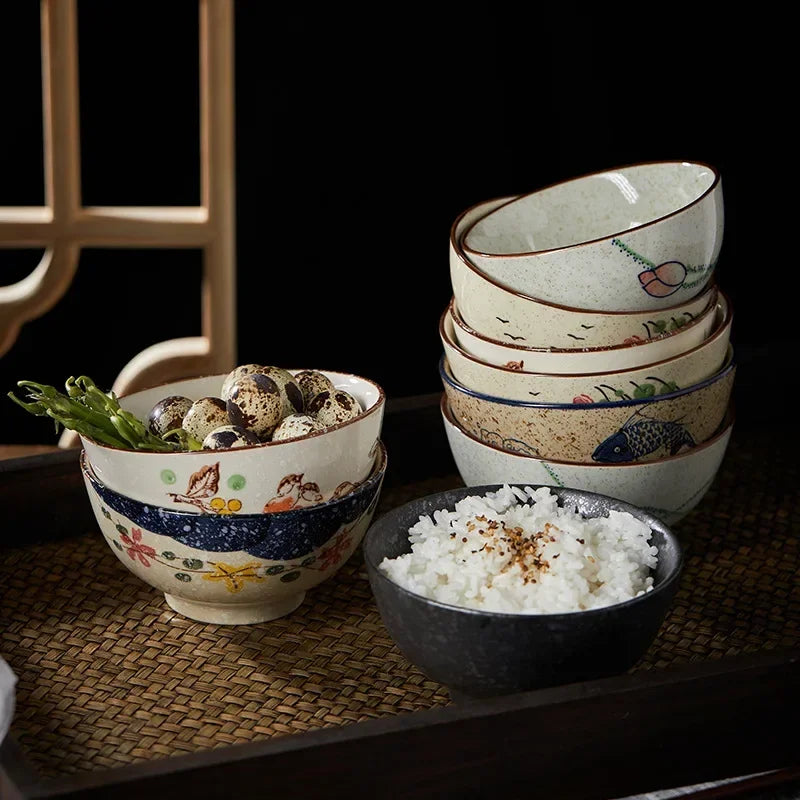 4.5-inch Ceramic Household Rice Bowl Japanese Retro Restaurant Home Tableware Eating Dishes Soup Bowl