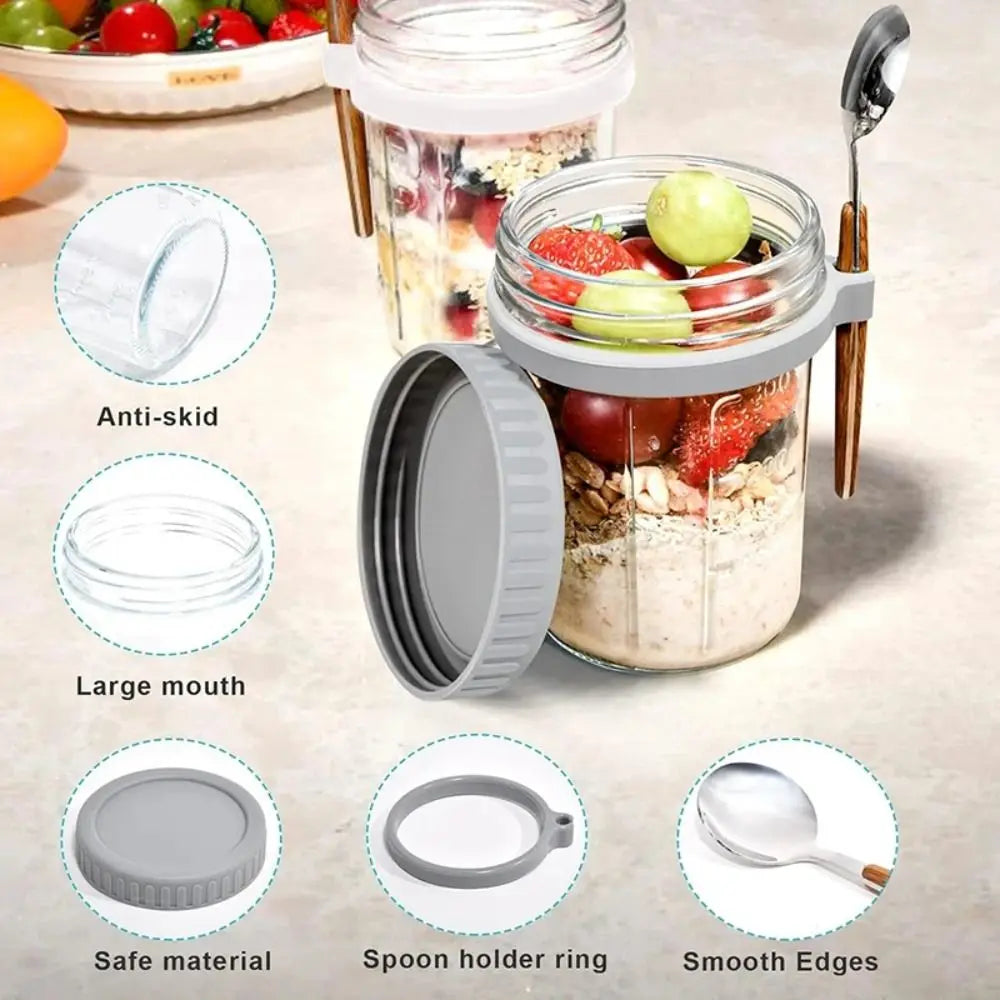 16 oz Overnight Oats Jars with Lids and Spoons Glass Bottles Containers Yogurt Containers Cereal Storage Jars with Lids