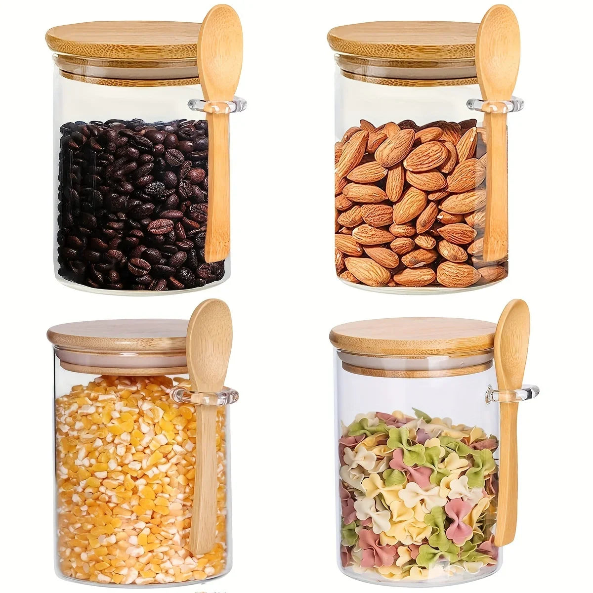 18oz Airtight Glass Jars With Lids And Spoons, Candy Jars With Lids, Clear Spice Jars, Small Food Storage Containers