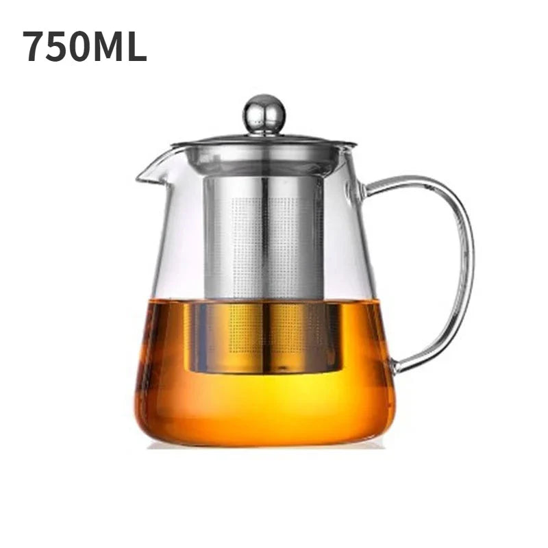 Heat Resistant Glass Teapot with Stainless Steel Tea Strainer Infuser Flower Kettle Kung Fu Teaware Set Puer Oolong Pot