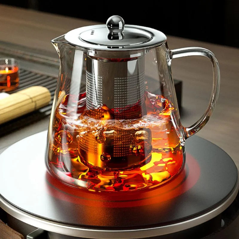 Heat Resistant Glass Teapot with Stainless Steel Tea Strainer Infuser Flower Kettle Kung Fu Teaware Set Puer Oolong Pot