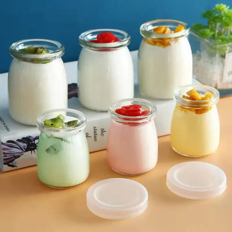 100/150/200ml Clear Glass Jars with Lid Pudding Yogurt Container Milk Jams Jelly Mousse Honey Spice Food Storage Bottle Mini Cup