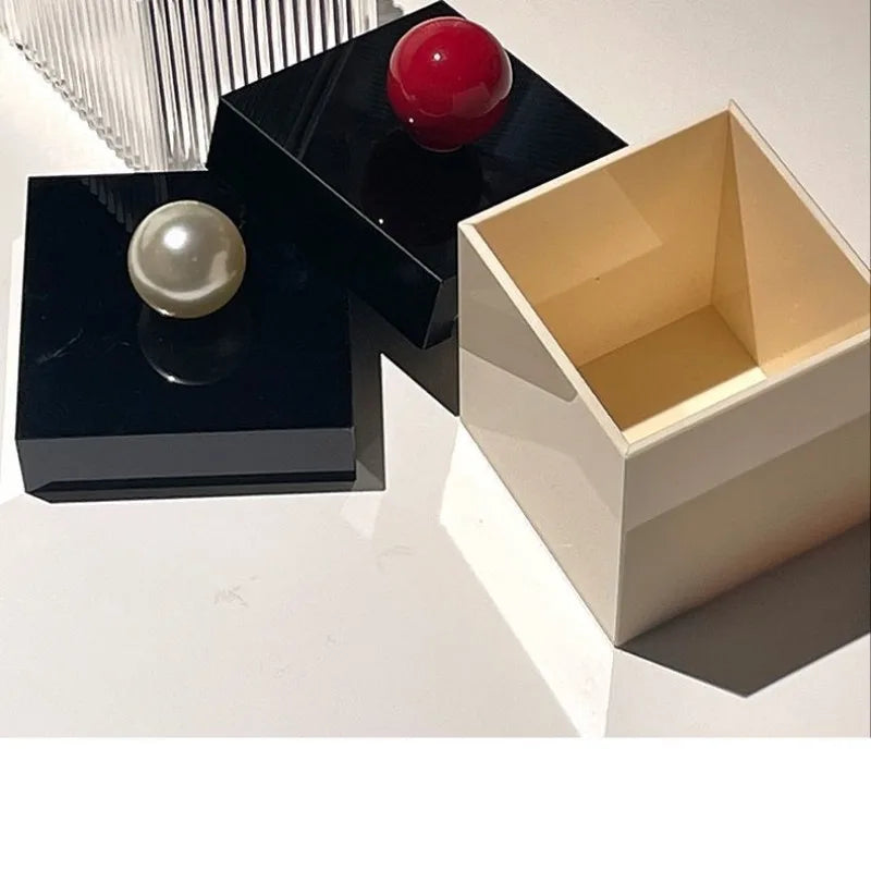 Modern Stripe Storage Jar Jewelry Cosmetic Cotton Swab Box with Lid Household Square Candy Jar Fruit Dessert Nut Storage Bottle