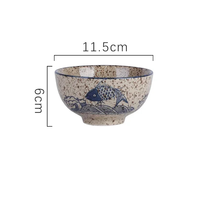 4.5-inch Ceramic Household Rice Bowl Japanese Retro Restaurant Home Tableware Eating Dishes Soup Bowl