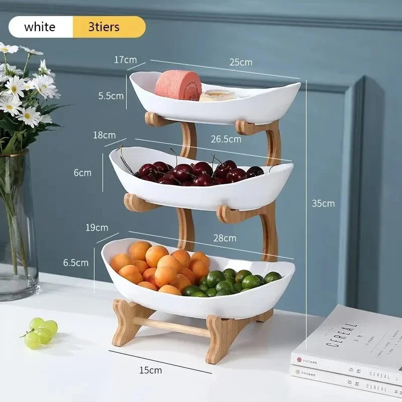 1/2/3 Tier Plate Holder Set Table Fruit Bowl Plates Table Plates Dinnerware Kitchen Candy Cake Trays Wooden Tableware Dishes