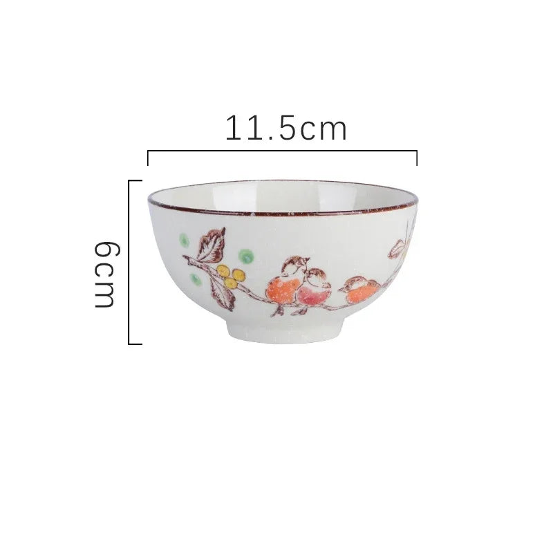 4.5-inch Ceramic Household Rice Bowl Japanese Retro Restaurant Home Tableware Eating Dishes Soup Bowl