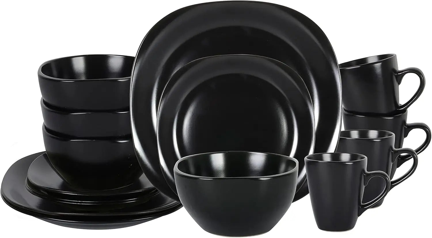 Stoneware Square 16pc Dinnerware Set, Inside Shiny Purple and Outside Matte Black