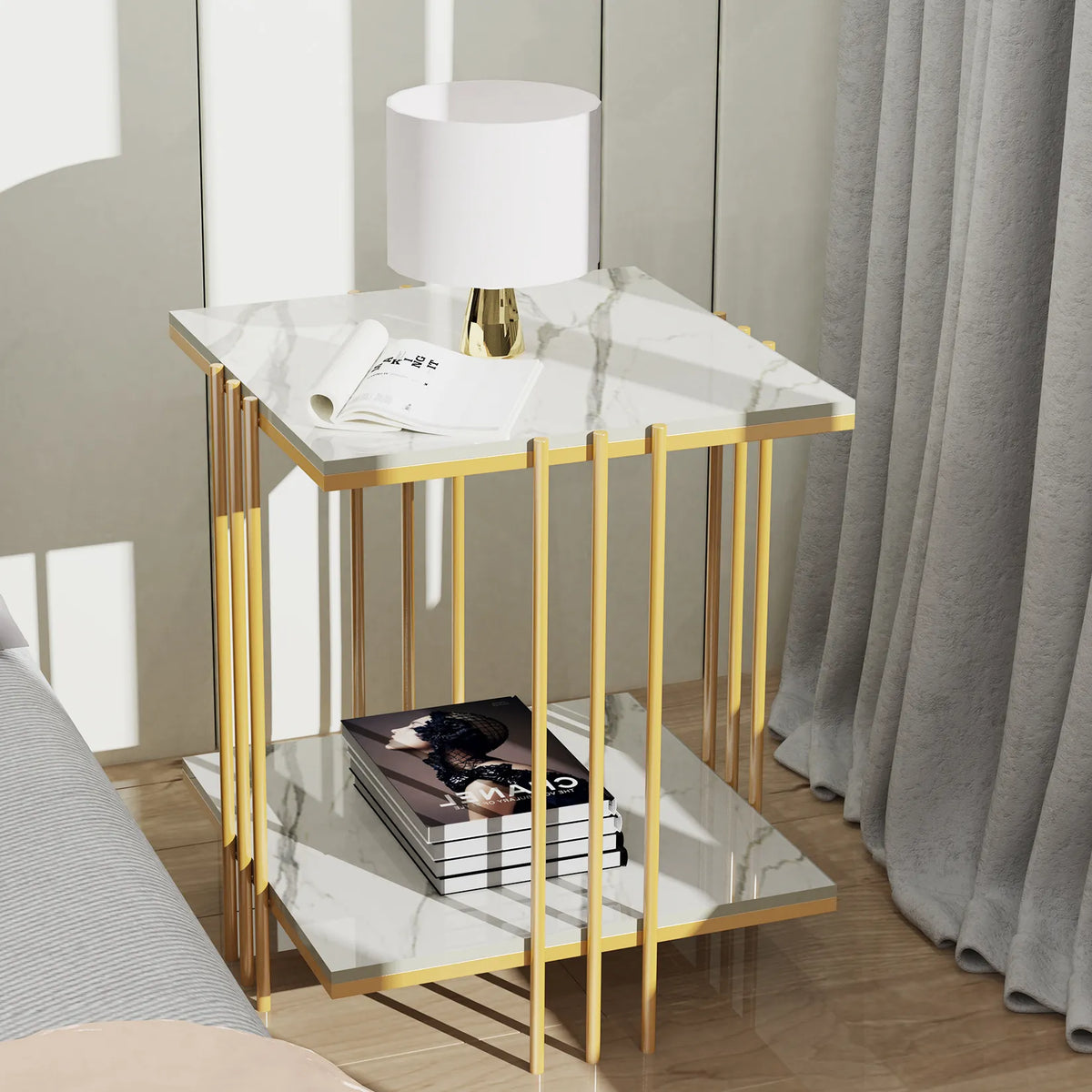 Tea Table End Table Office Coffee Table Square Marble Shelf Small Desk
