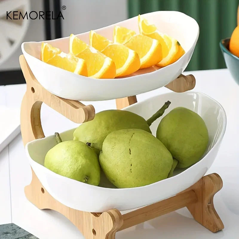 Double/Three layer Modern Wooden Living Room Multi-layer Snack Net Plastic Fruit Plate Wooden Three-layer Dessert Plate