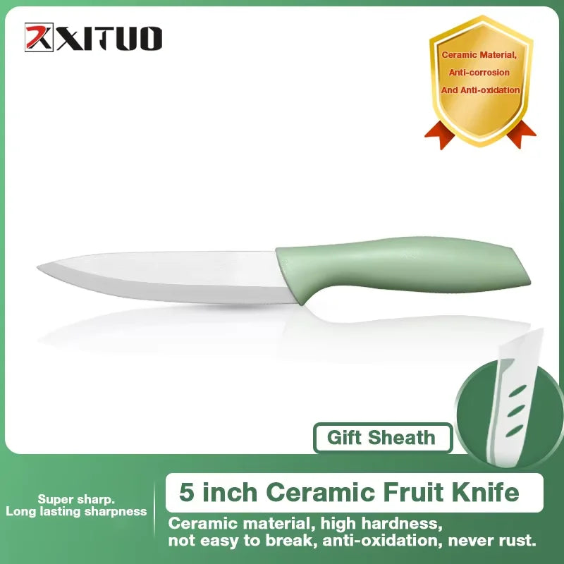 Ceramic Knife Set With Sheaths,Super Sharp Rust Proof 3"4"5"6" Kitchen Knife High Hardness Portable Utility Knife Paring Knife