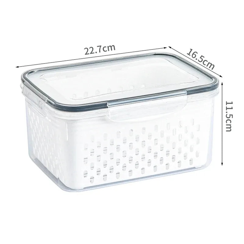 3Pack Fridge Food Storage Container Set with Lids with Strainer Kitchen Storage Boxes Fruit Vegetable  Organizer