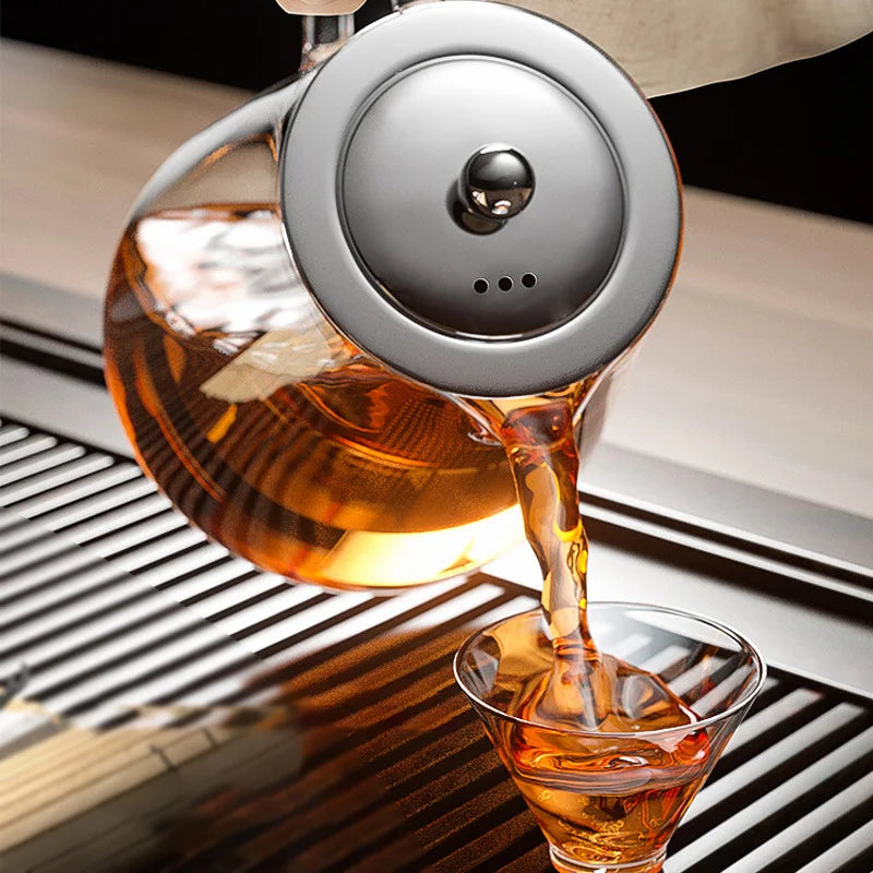 Heat Resistant Glass Teapot with Stainless Steel Tea Strainer Infuser Flower Kettle Kung Fu Teaware Set Puer Oolong Pot