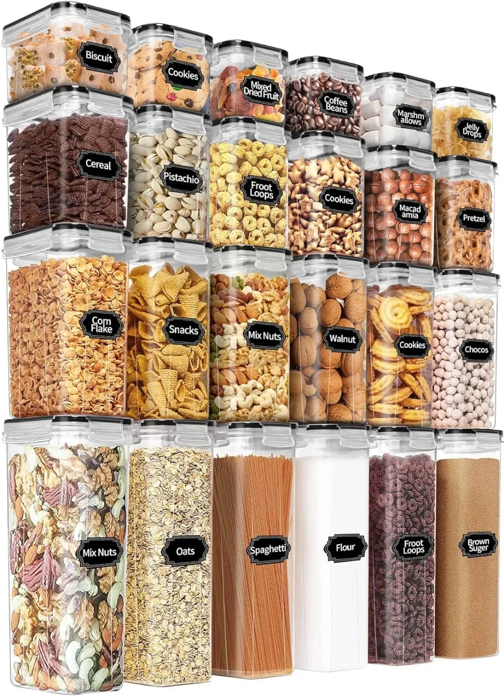 Airtight Food Storage Containers Set with Lids Kitchen Pantry Organization Plastic Leak-proof Canisters for Cereal Flour