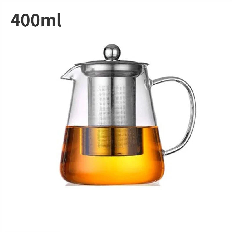 Heat Resistant Glass Teapot with Stainless Steel Tea Strainer Infuser Flower Kettle Kung Fu Teaware Set Puer Oolong Pot