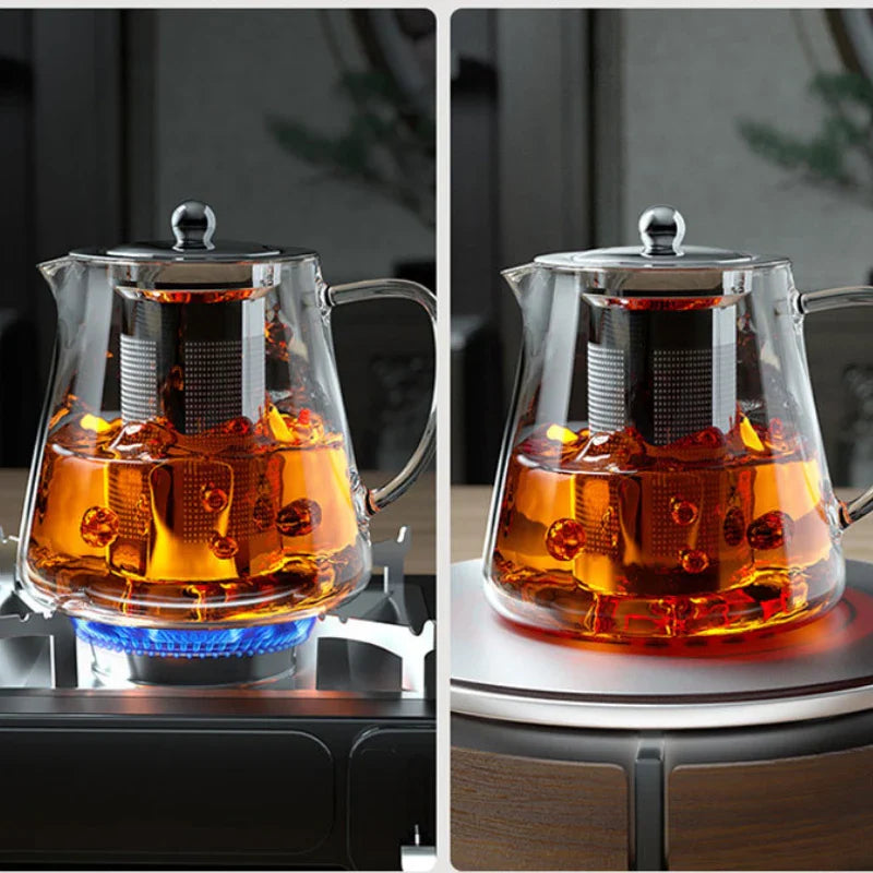 Heat Resistant Glass Teapot with Stainless Steel Tea Strainer Infuser Flower Kettle Kung Fu Teaware Set Puer Oolong Pot