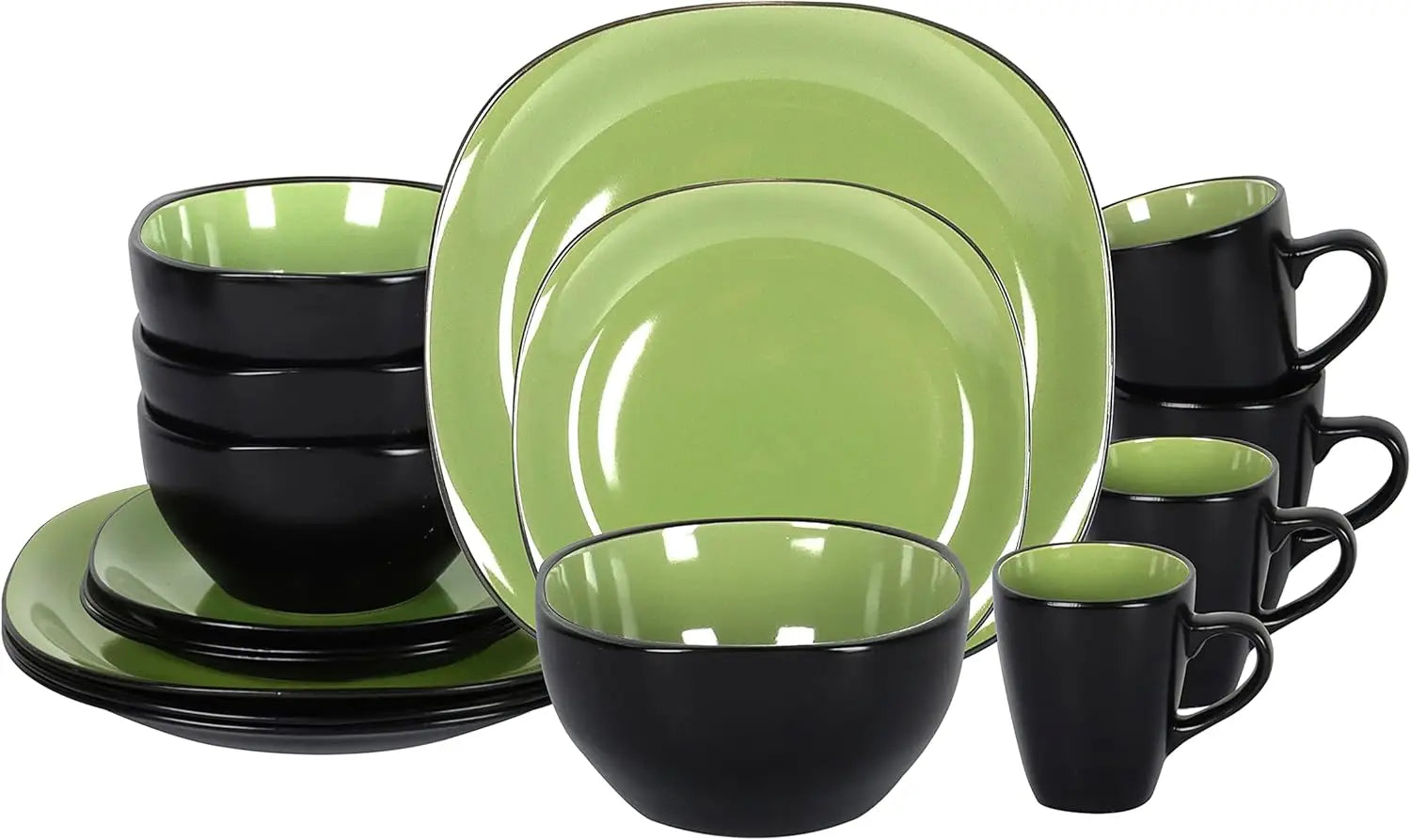 Stoneware Square 16pc Dinnerware Set, Inside Shiny Purple and Outside Matte Black