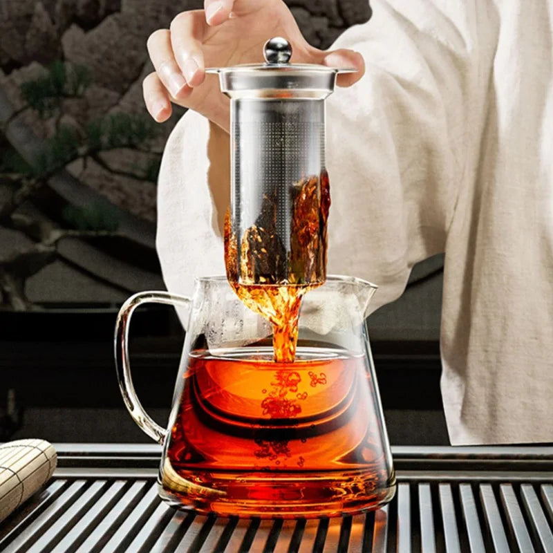 Heat Resistant Glass Teapot with Stainless Steel Tea Strainer Infuser Flower Kettle Kung Fu Teaware Set Puer Oolong Pot