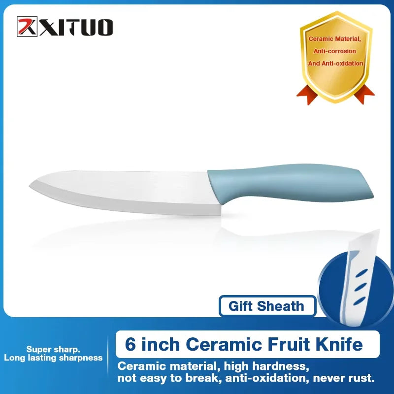 Ceramic Knife Set With Sheaths,Super Sharp Rust Proof 3"4"5"6" Kitchen Knife High Hardness Portable Utility Knife Paring Knife