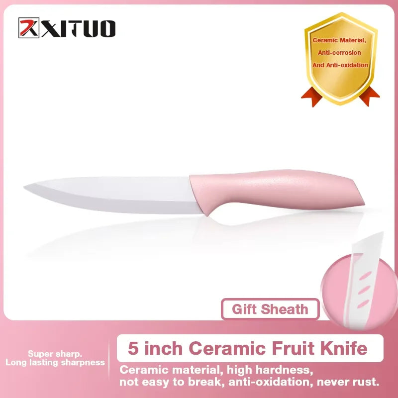 Ceramic Knife Set With Sheaths,Super Sharp Rust Proof 3"4"5"6" Kitchen Knife High Hardness Portable Utility Knife Paring Knife