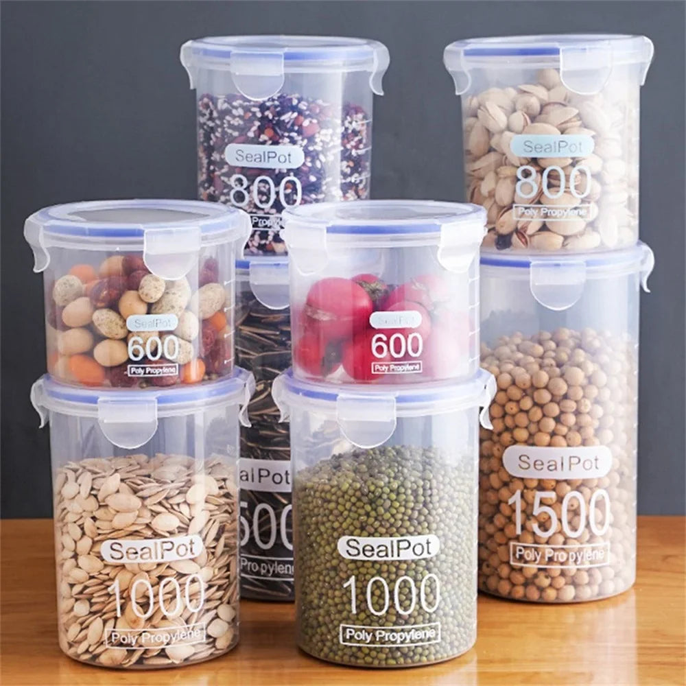 Food Storage Box Sealed Plastic Cereal Candy Dried Jars With Lid Fridge Storage Tank Containers Household Item Kitchen Organizer