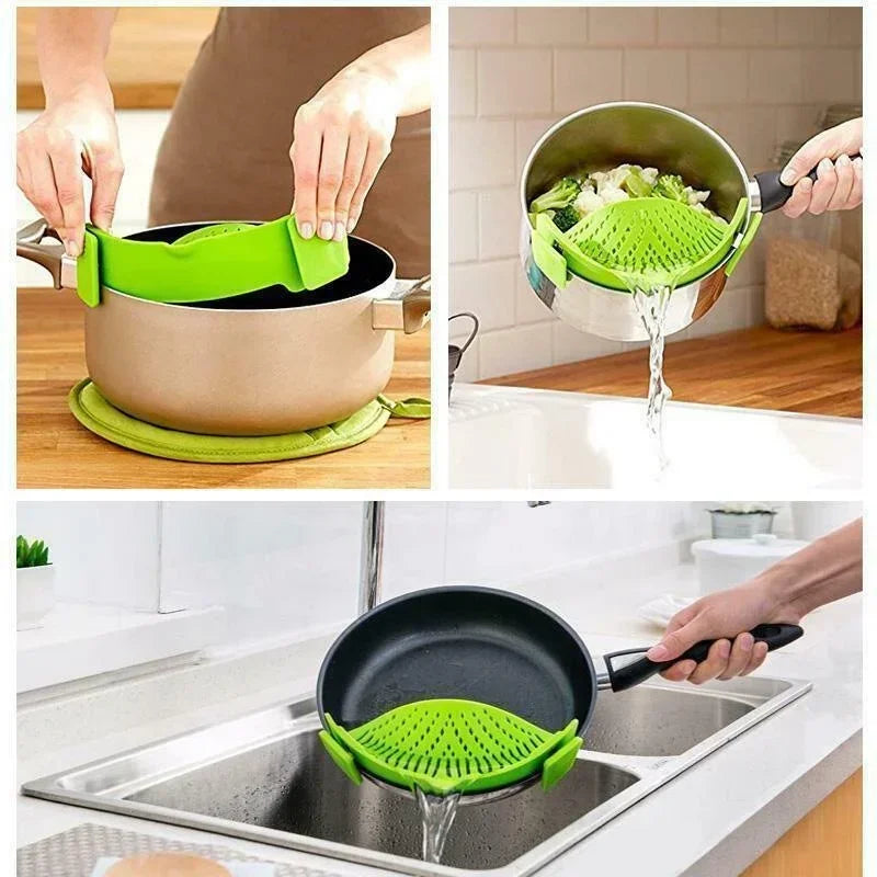 Clip On Strainer Silicone for All Pots and Pans Meat Vegetables Fruit Silicone