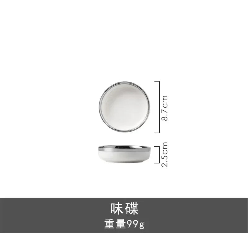 Marble Patterned Light Luxury Silver Edged Household Dishes, Spoons, High-end Dishes, Ceramic Soup Bowls, Modern Tableware