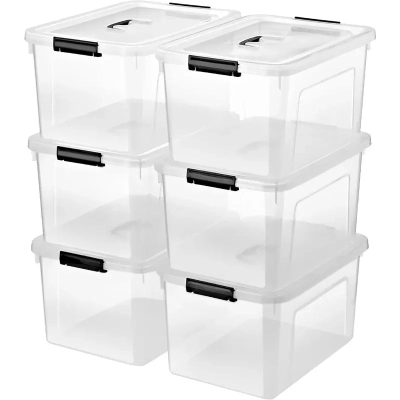 6 Quart Clear Storage Latch Box/Bins, 6-Pack Plastic Container with Latches and Lid