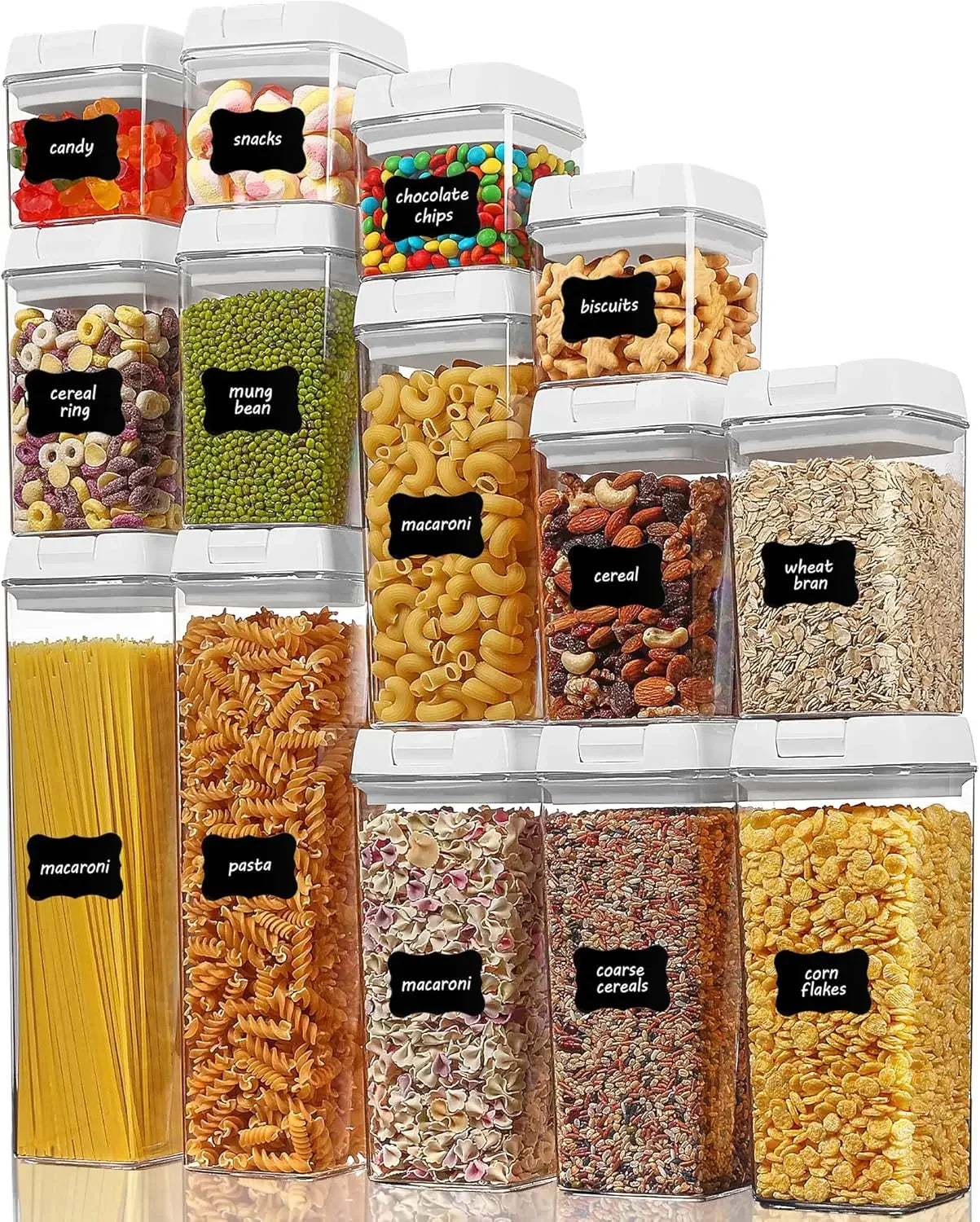 14 PCS Airtight Food Storage Containers Set, BPA Free Plastic Kitchen Pantry Organizer, with Easy Lock Lids for Pasta Spaghetti