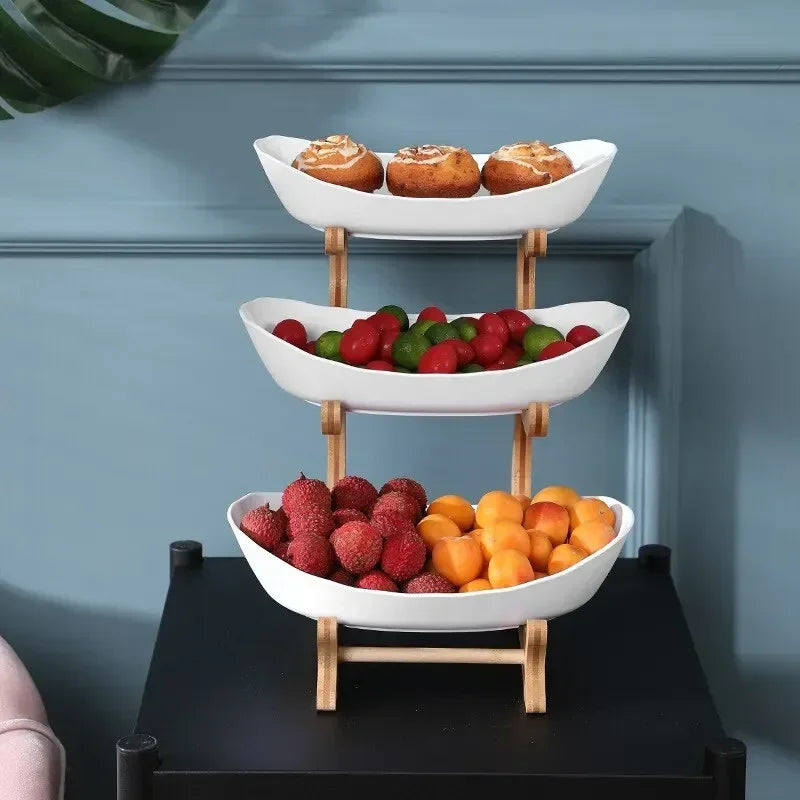 1/2/3 Tier Plate Holder Set Table Fruit Bowl Plates Table Plates Dinnerware Kitchen Candy Cake Trays Wooden Tableware Dishes