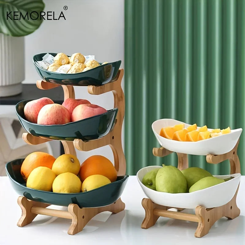 Double/Three layer Modern Wooden Living Room Multi-layer Snack Net Plastic Fruit Plate Wooden Three-layer Dessert Plate