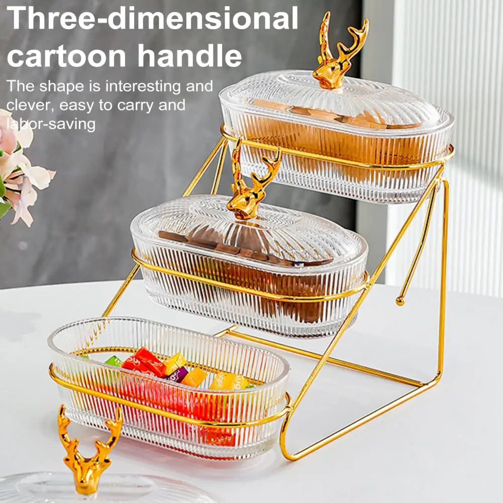 3d Design Serving Bowl Serving Tray Organizer Elegant 3-tier Dried Fruit Nut Display Tray with Stylish Elk Lid Nordic for Fruits