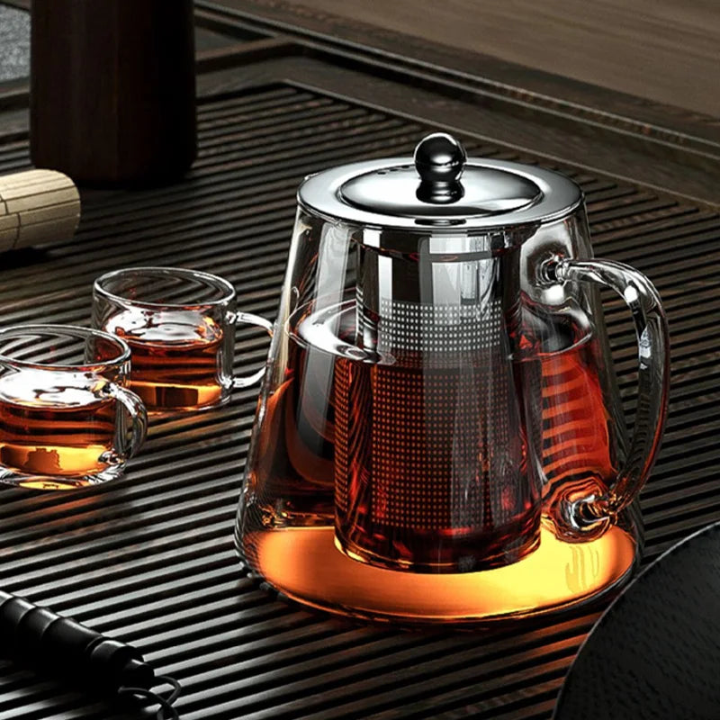 Heat Resistant Glass Teapot with Stainless Steel Tea Strainer Infuser Flower Kettle Kung Fu Teaware Set Puer Oolong Pot