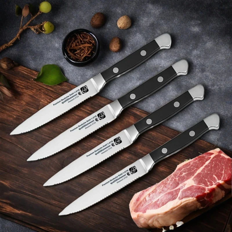 Steak Knife With Wooden Base Stainless Steel Highly Polished Handles High Table Knife Western Style Steak Knife Serrated Cutter