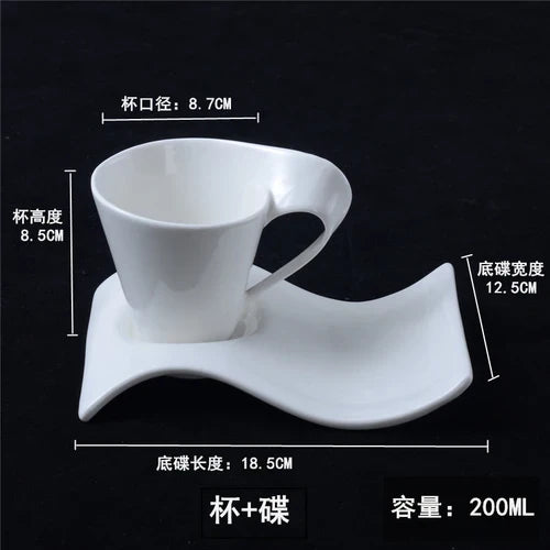 European-style White Porcelain Wavy Coffee Cup Special-shaped Ceramic Coffee Cup Exquisite Milk Dessert Cup Home Decoration