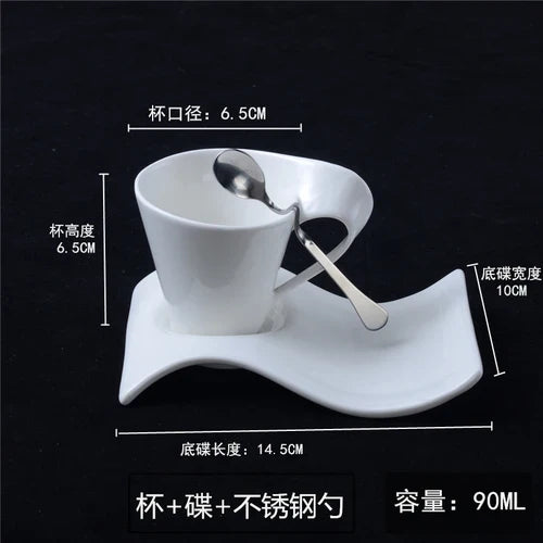 European-style White Porcelain Wavy Coffee Cup Special-shaped Ceramic Coffee Cup Exquisite Milk Dessert Cup Home Decoration