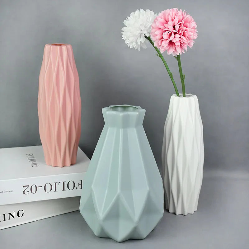 Flower Vase White Pink Blue Plastic Vase Flower Pot Basket Nordic Home