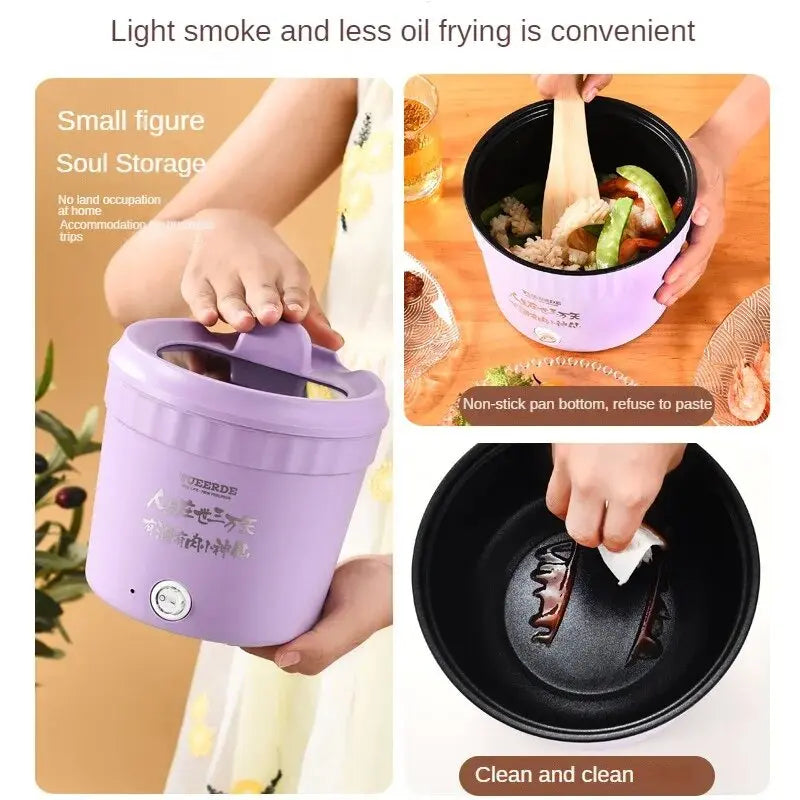 220V Mini Electric Cooking Pot Multifunctional Rice Cooker Hot Pot Instant Noodles Porridge Omelette Quick Food Pot Frying Pan