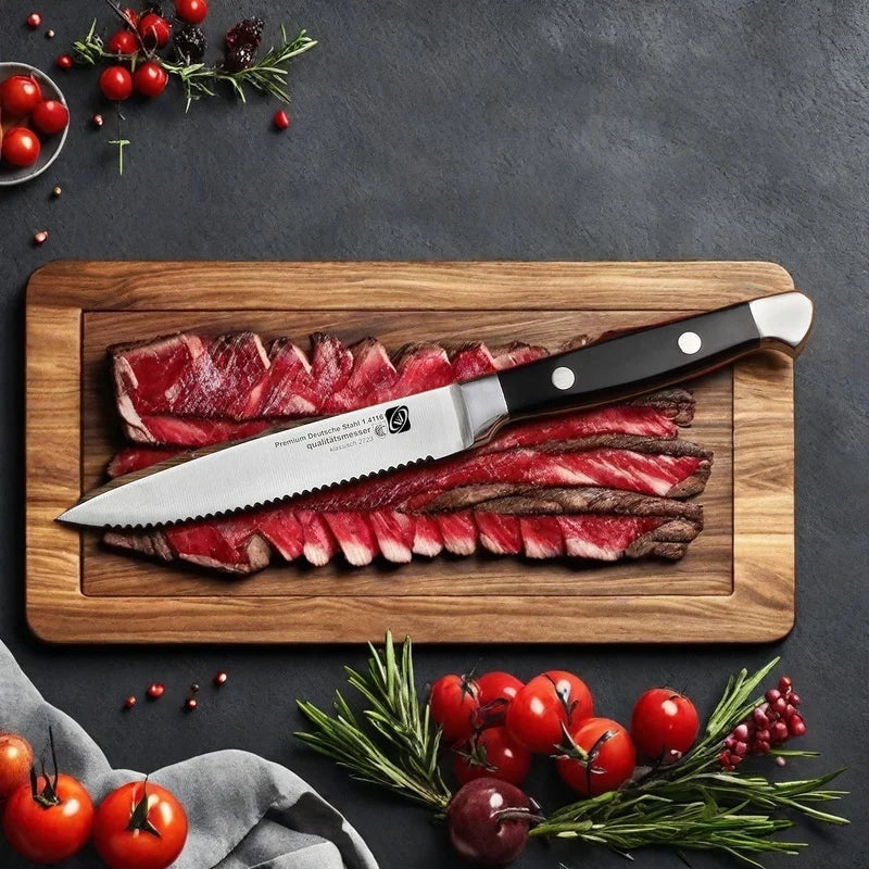 Steak Knife With Wooden Base Stainless Steel Highly Polished Handles High Table Knife Western Style Steak Knife Serrated Cutter