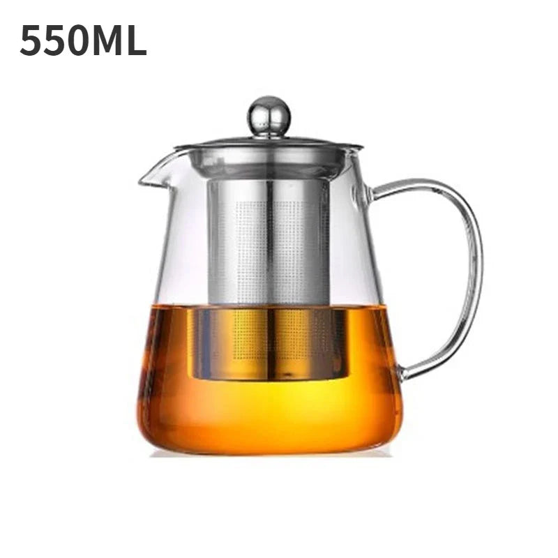 Heat Resistant Glass Teapot with Stainless Steel Tea Strainer Infuser Flower Kettle Kung Fu Teaware Set Puer Oolong Pot