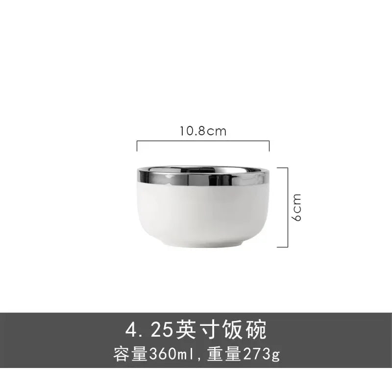 Marble Patterned Light Luxury Silver Edged Household Dishes, Spoons, High-end Dishes, Ceramic Soup Bowls, Modern Tableware